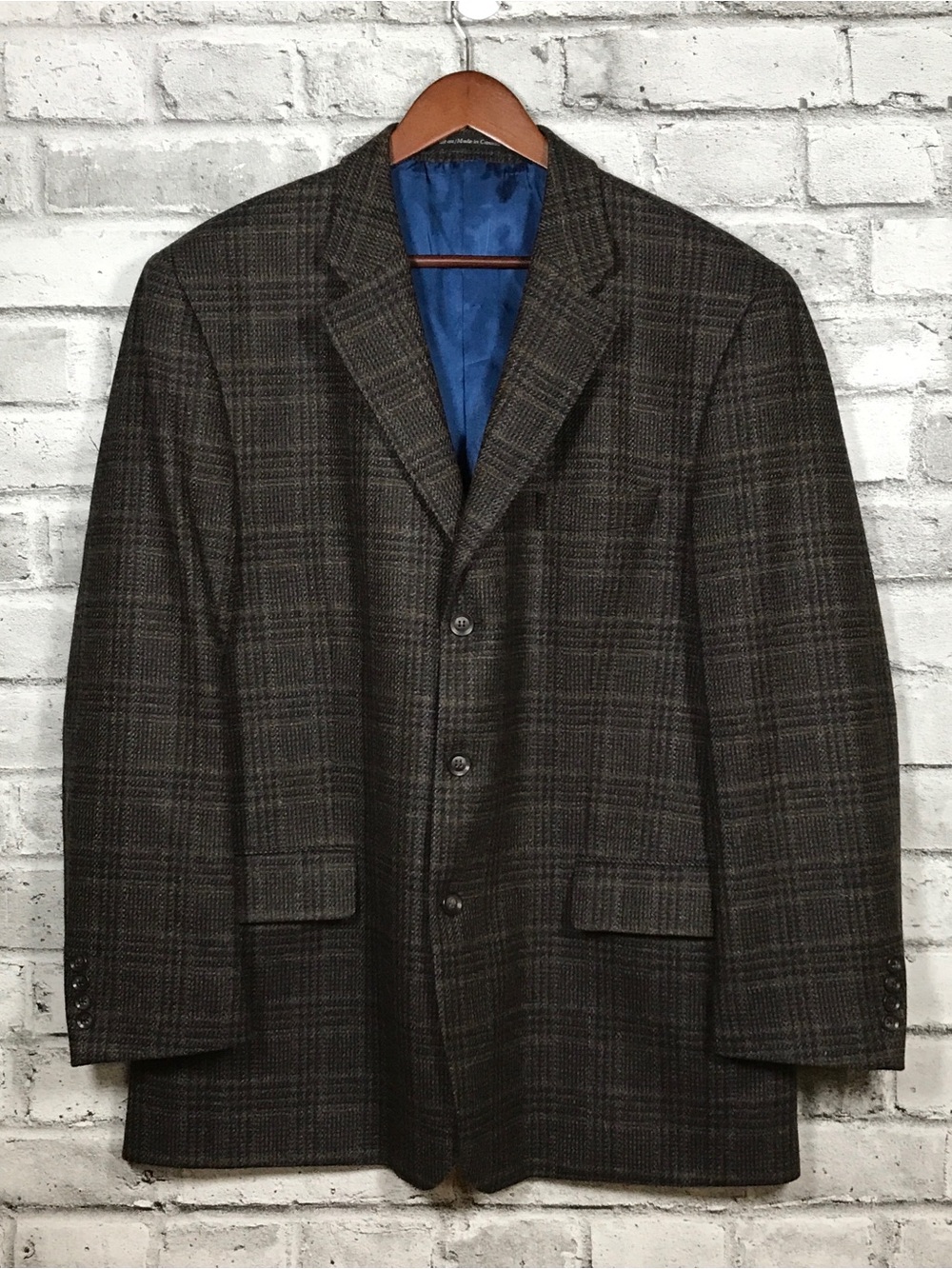 Men's Plaid Wool Blazer - Dark Brown/Gray